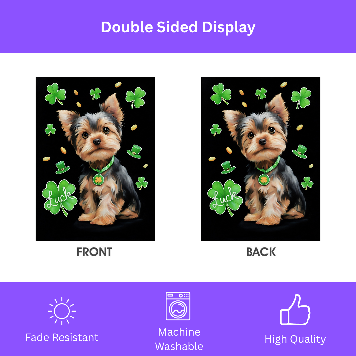 Luck Yorkshire Terrier St. Patrick's Day Garden Flag - double-sided design - Dragonfire Gardens