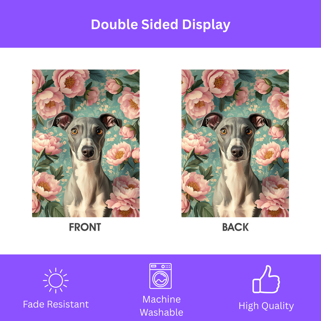 Pink Peony Greyhound Garden Flag - double-sided design - Dragonfire Gardens