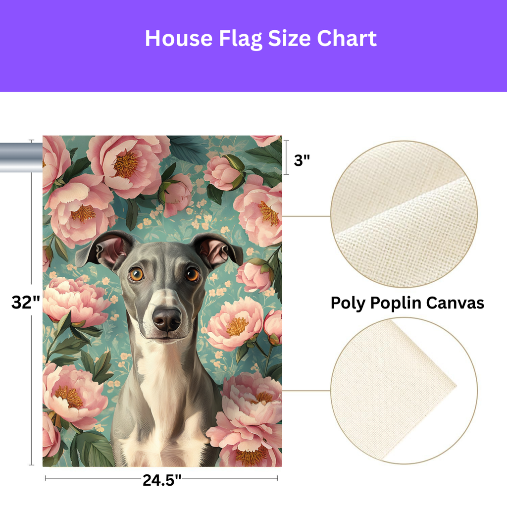 Pink Peony Greyhound Garden Flag - yard display - Dragonfire Gardens