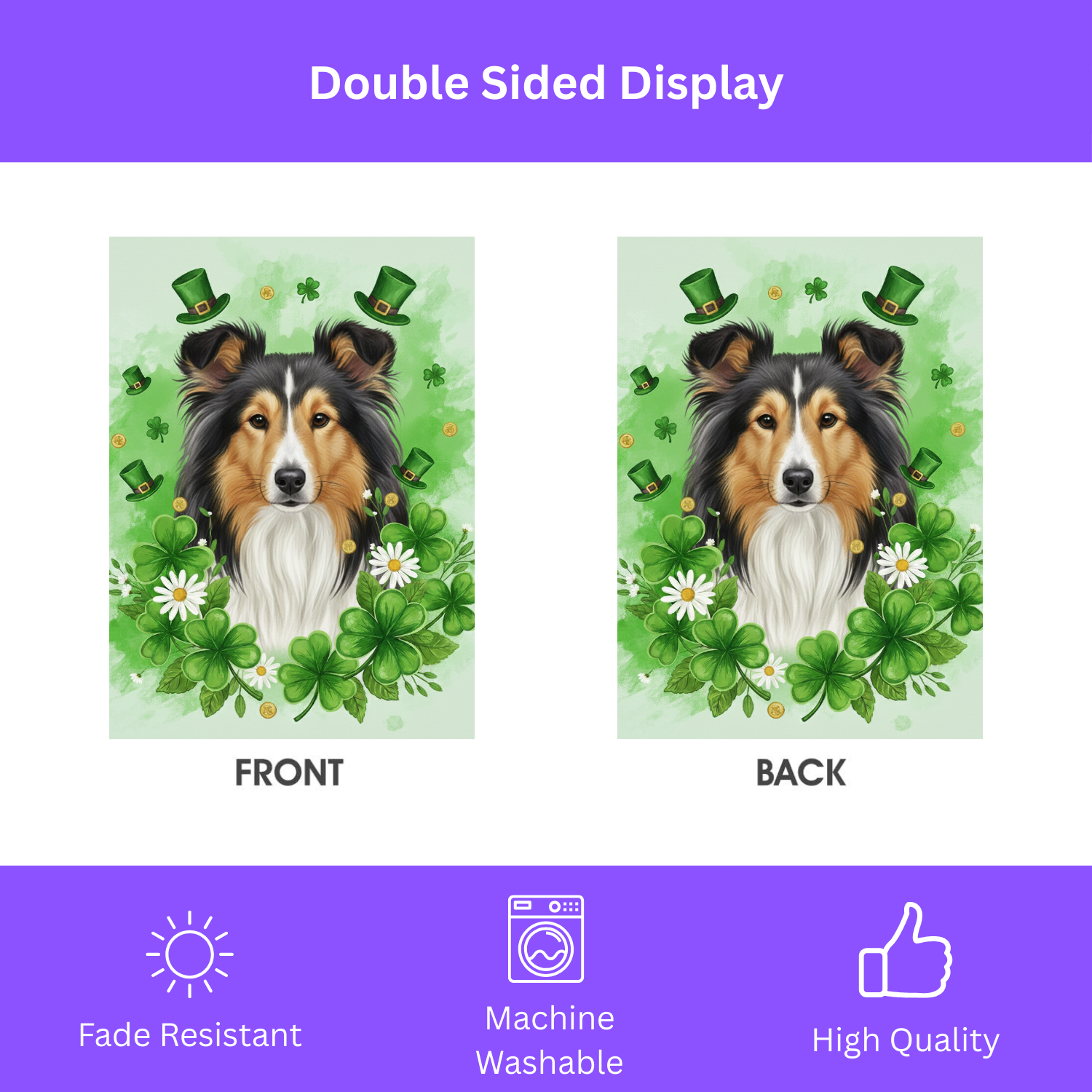 Shamrock and Sheltie St. Patrick's Day Garden Flag - double-sided design - Dragonfire Gardens