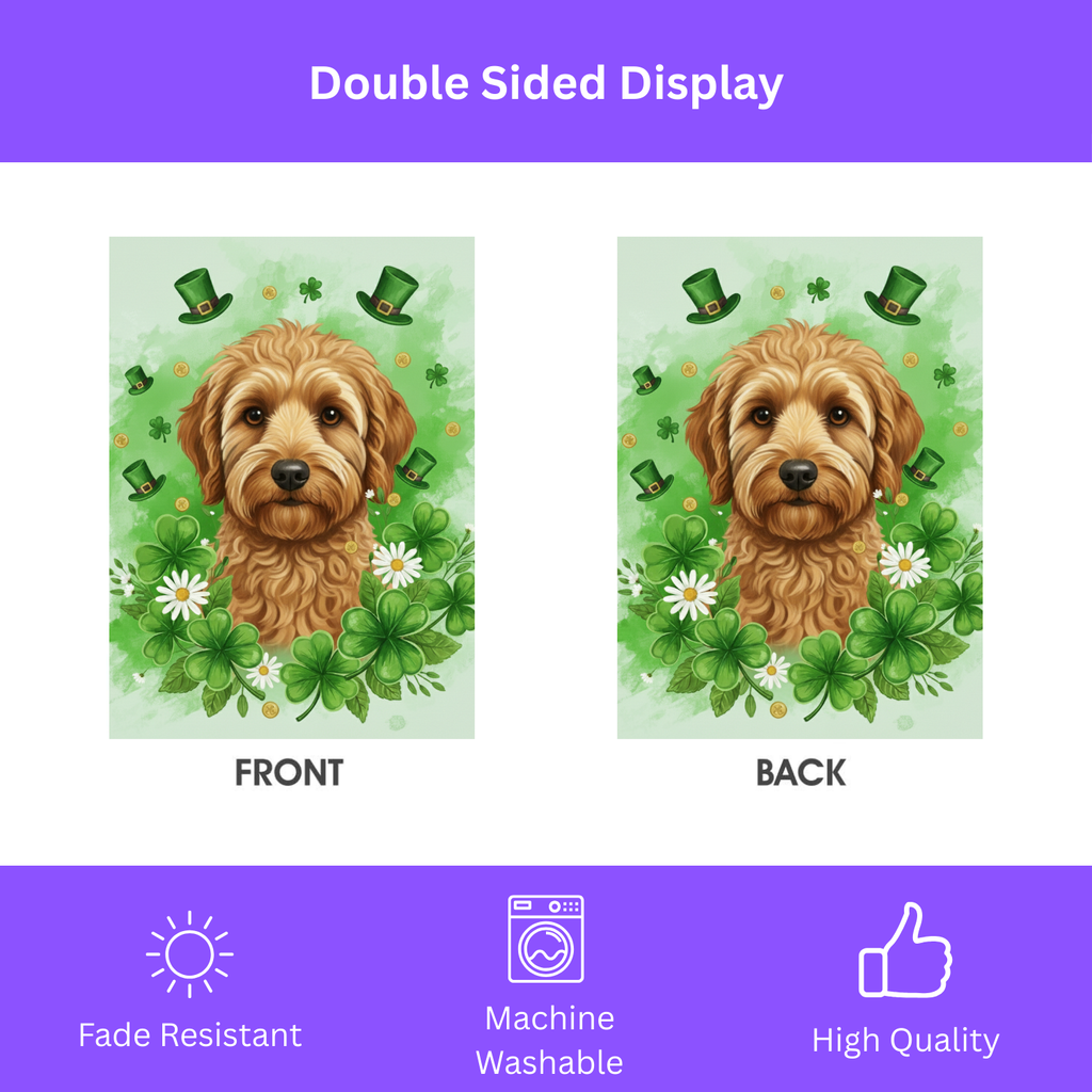 Shamrocks and Golden Noodle St. Patricks Day Garden Flag - double-sided design - Dragonfire Gardens