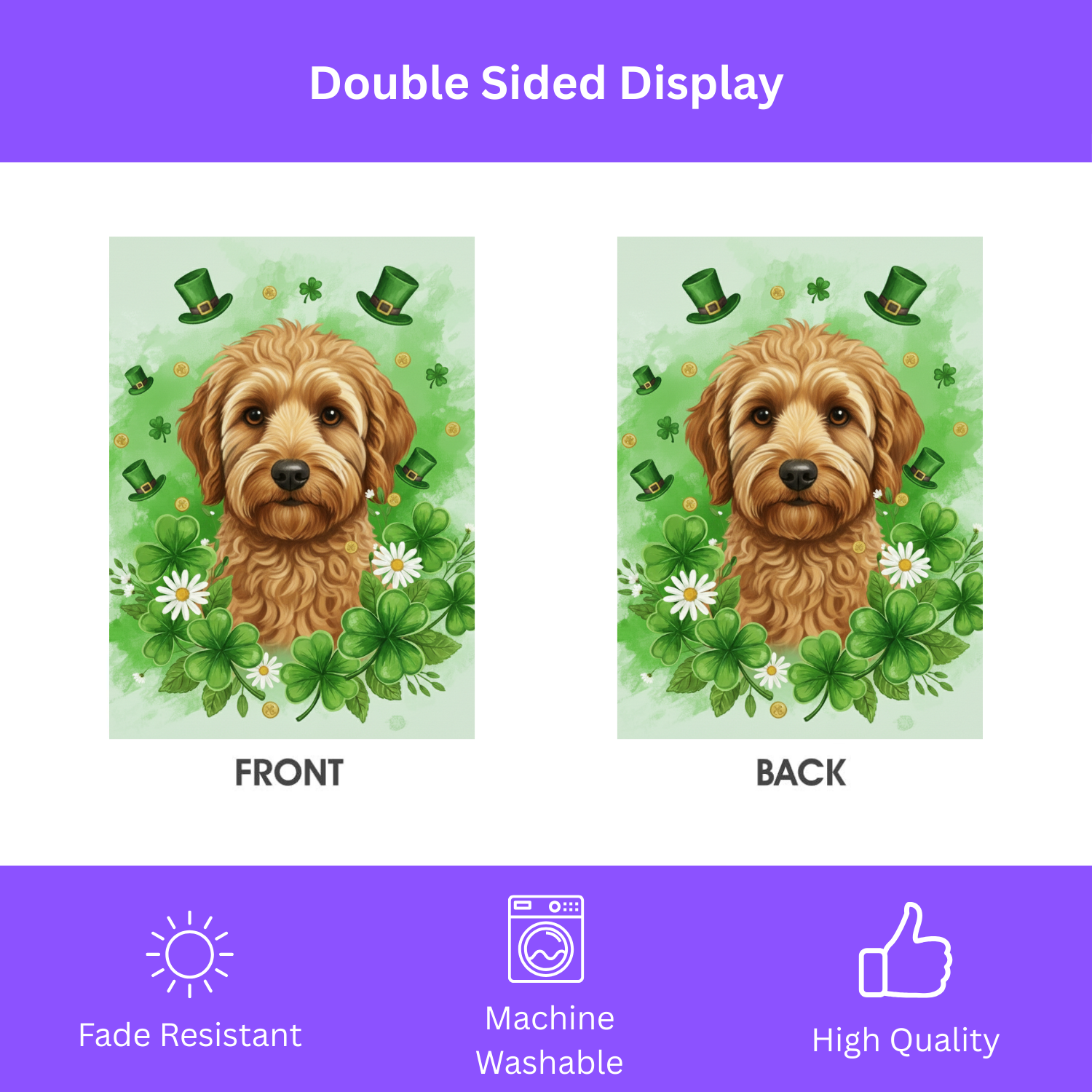 Shamrocks and Golden Noodle St. Patricks Day Garden Flag - double-sided design - Dragonfire Gardens