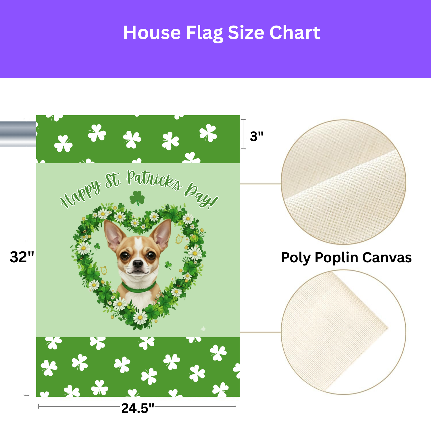 St. Patrick’s Day Shamrock Short Haired Chihuahua Garden Flag - yard display - Dragonfire Gardens