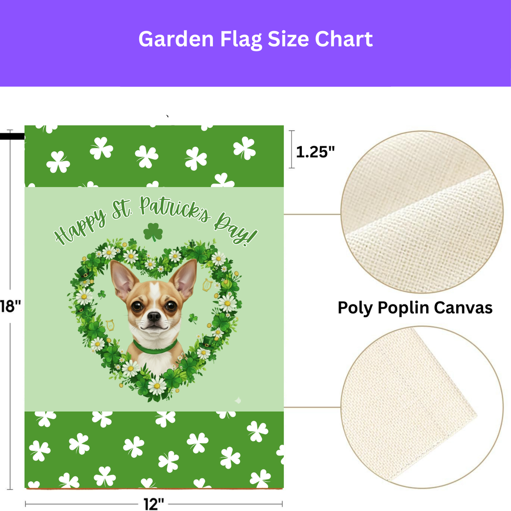 St. Patrick’s Day Shamrock Short Haired Chihuahua Garden Flag - porch decor - Dragonfire Gardens