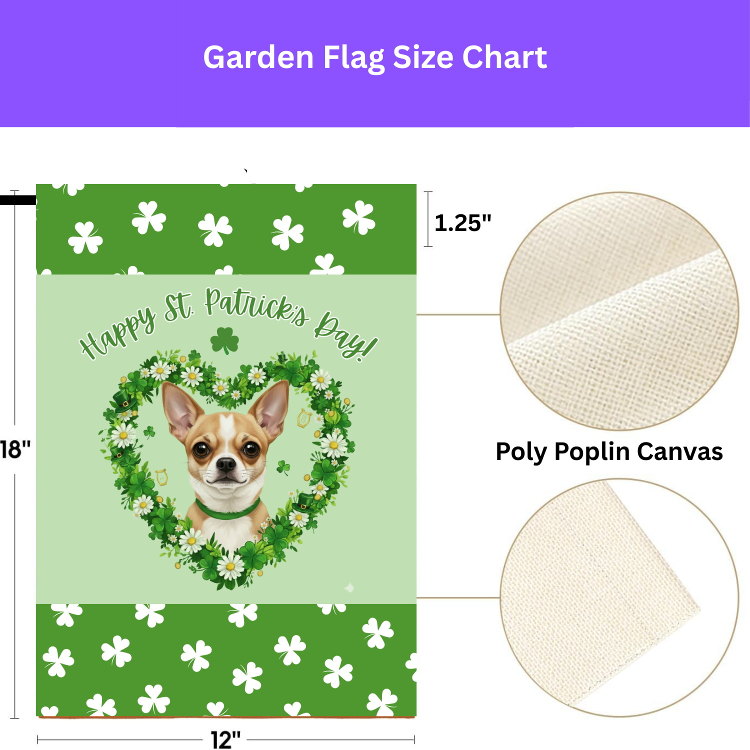 St. Patrick’s Day Shamrock Short Haired Chihuahua Garden Flag - porch decor - Dragonfire Gardens