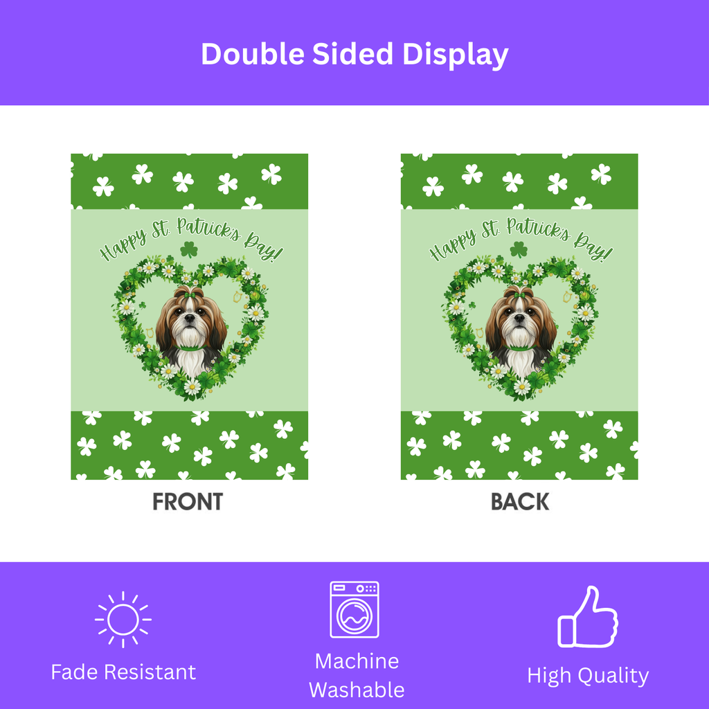 St. Patrick’s Day Shamrock Shih Tzu Garden Flag - double-sided design - Dragonfire Gardens
