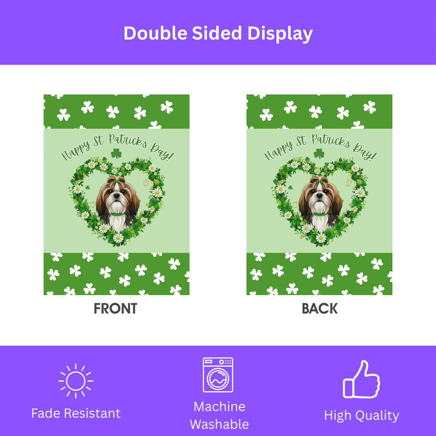 St. Patrick’s Day Shamrock Shih Tzu Garden Flag - double-sided design - Dragonfire Gardens