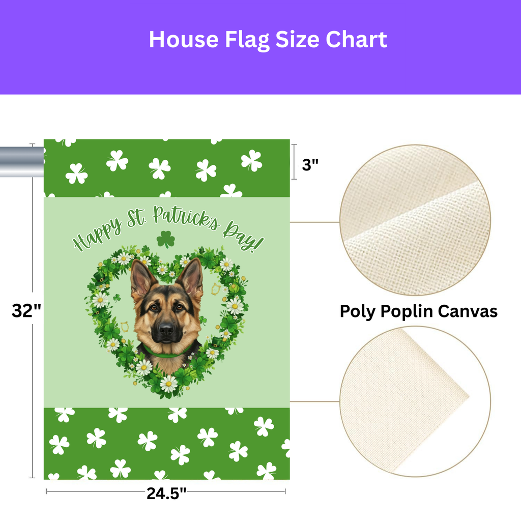 St. Patrick's Day Shamrock German Shepherd Garden Flag - porch decor - Dragonfire Gardens