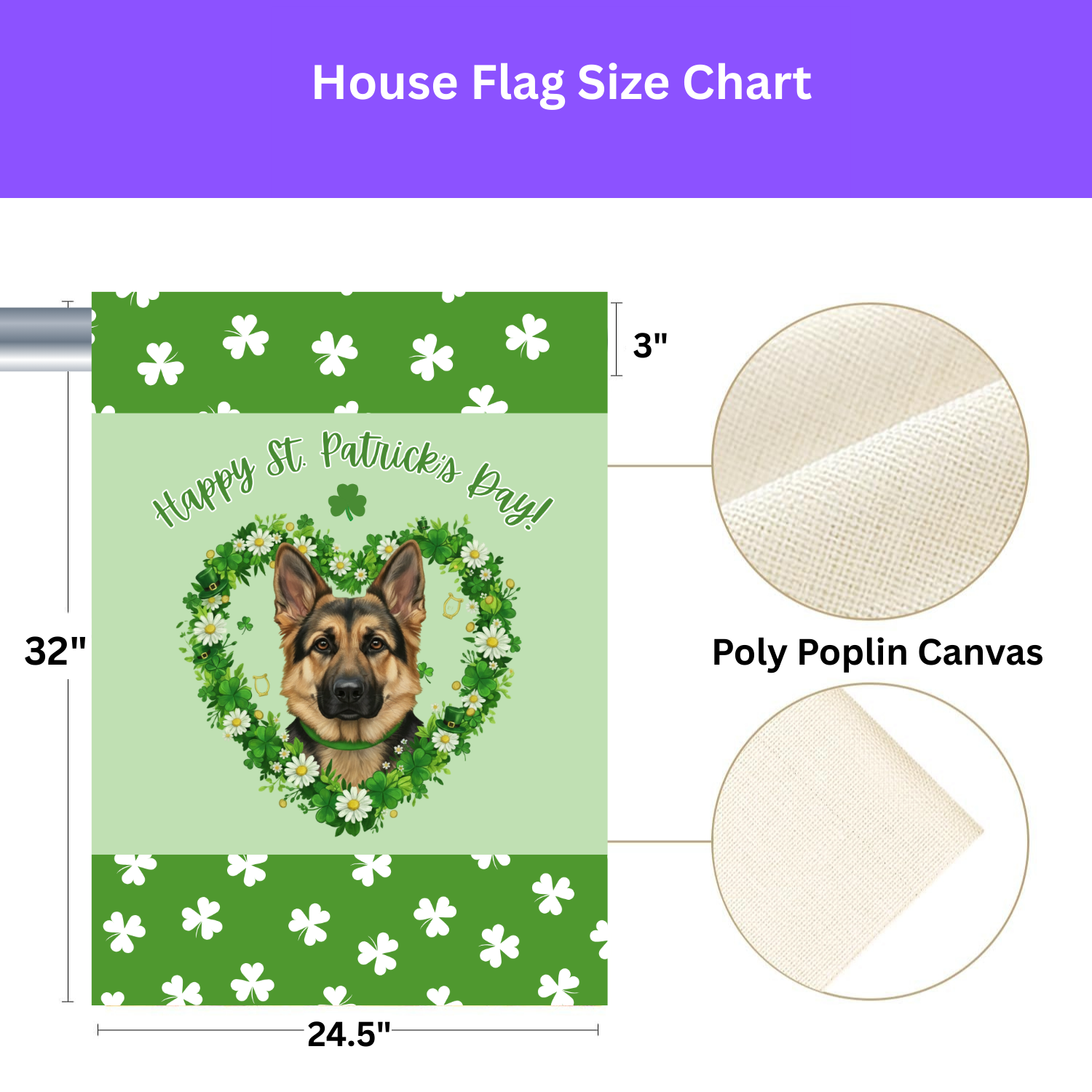 St. Patrick's Day Shamrock German Shepherd Garden Flag - porch decor - Dragonfire Gardens
