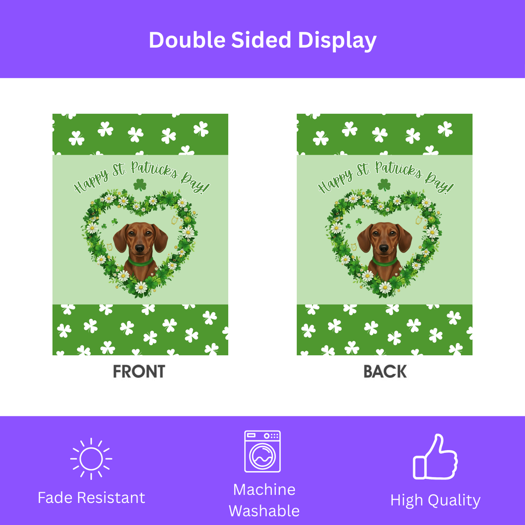 St. Patrick's Day Shamrock Dachshund Garden Flag - double-sided design - Dragonfire Gardens