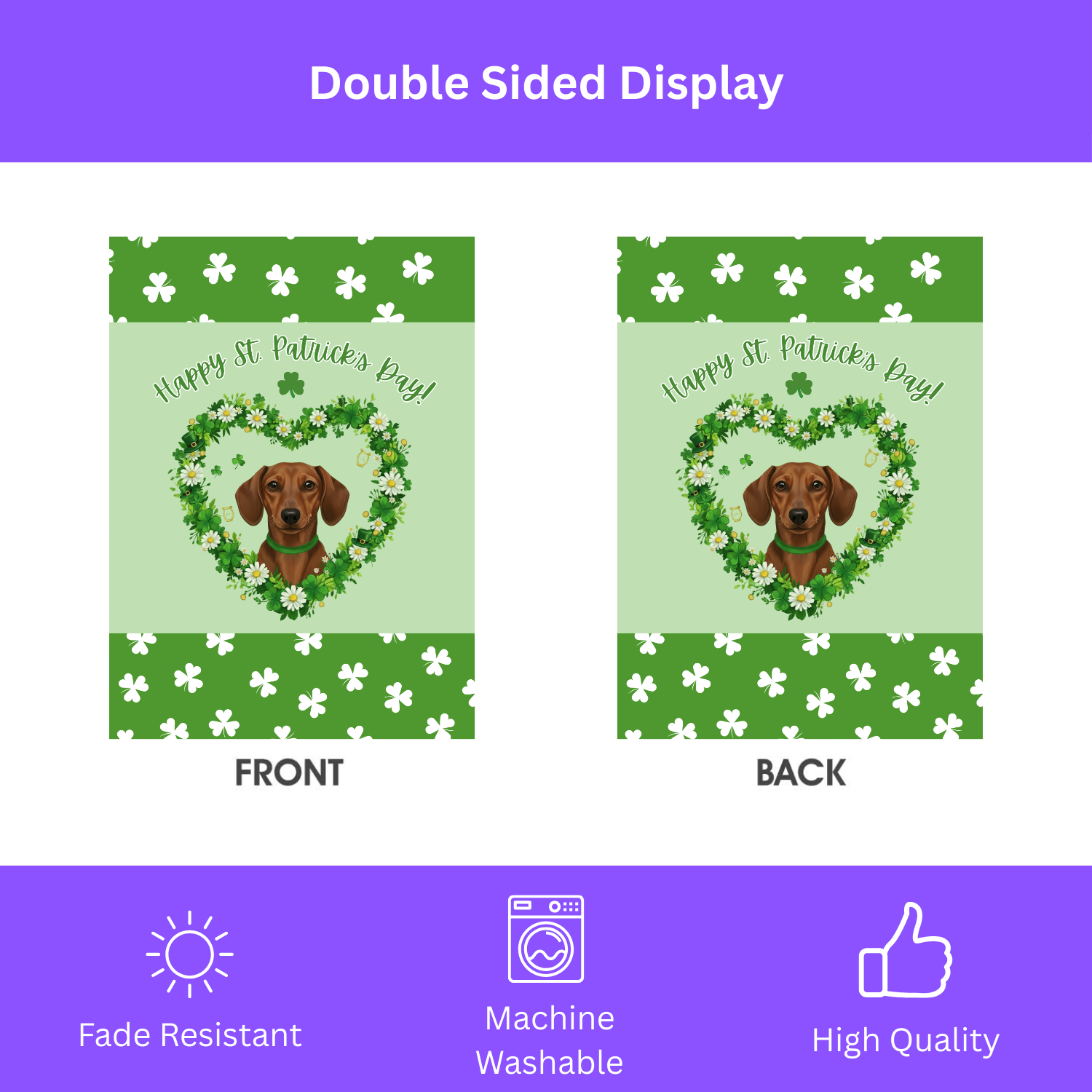 St. Patrick's Day Shamrock Dachshund Garden Flag - double-sided design - Dragonfire Gardens