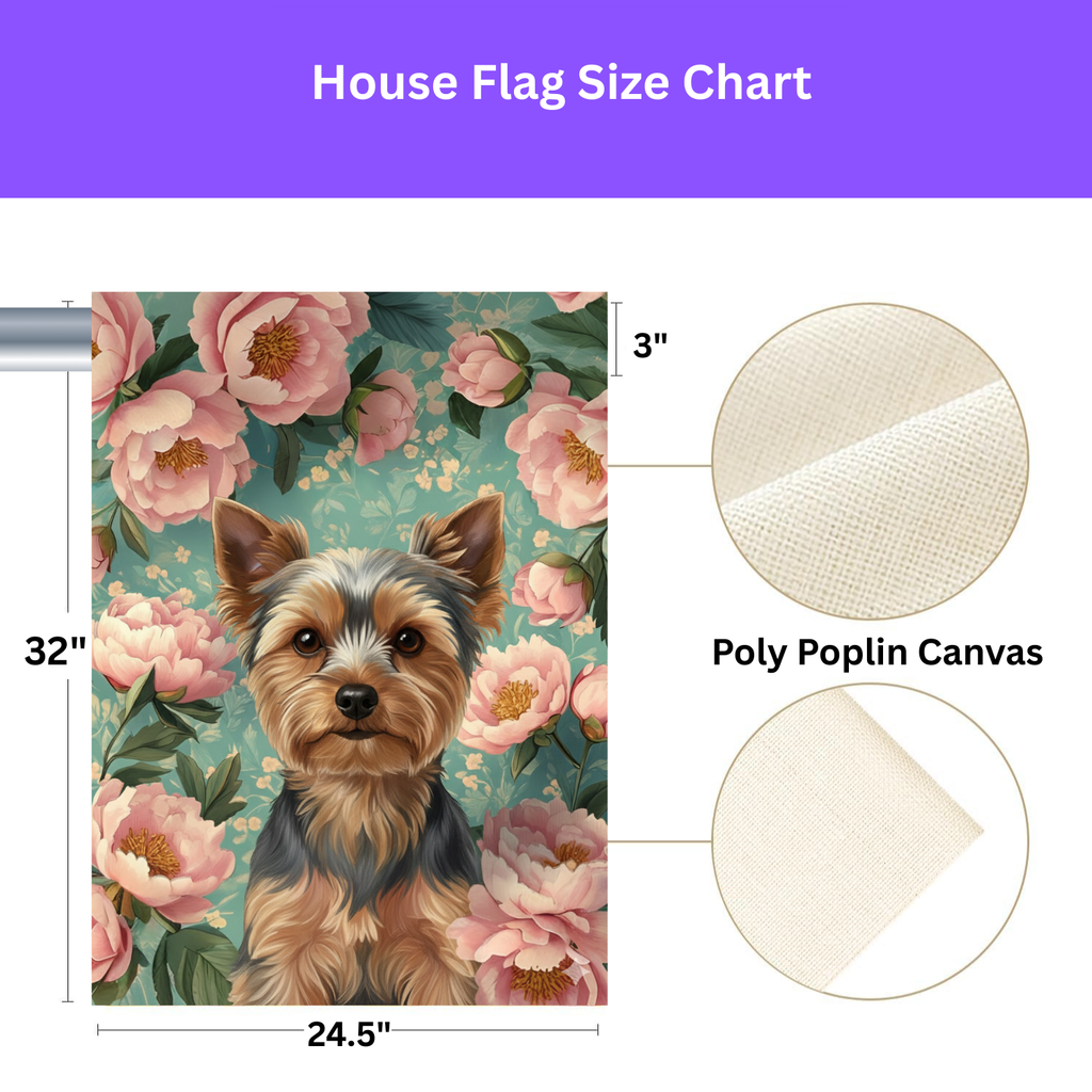 Pink Peony Yorkshire Terrier Garden Flag - yard display - Dragonfire Gardens
