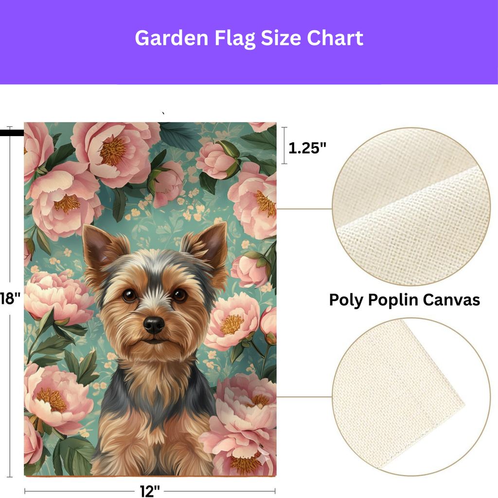 Pink Peony Yorkshire Terrier Garden Flag - porch decor - Dragonfire Gardens