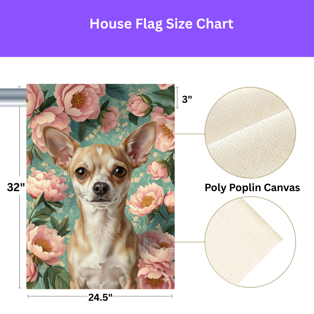 Pink Peony Short Haired Chihuahua Garden Flag - yard display - Dragonfire Gardens
