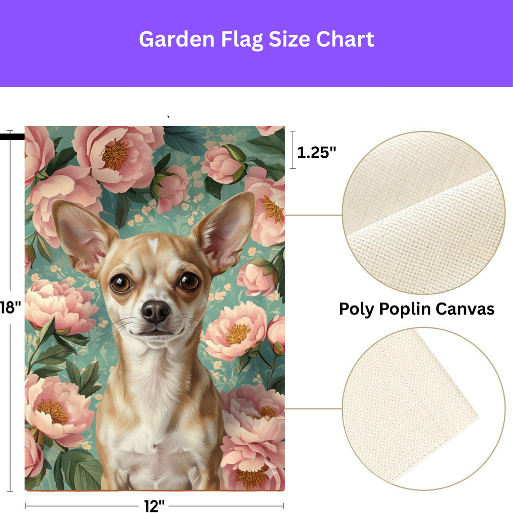 Pink Peony Short Haired Chihuahua Garden Flag - porch decor - Dragonfire Gardens