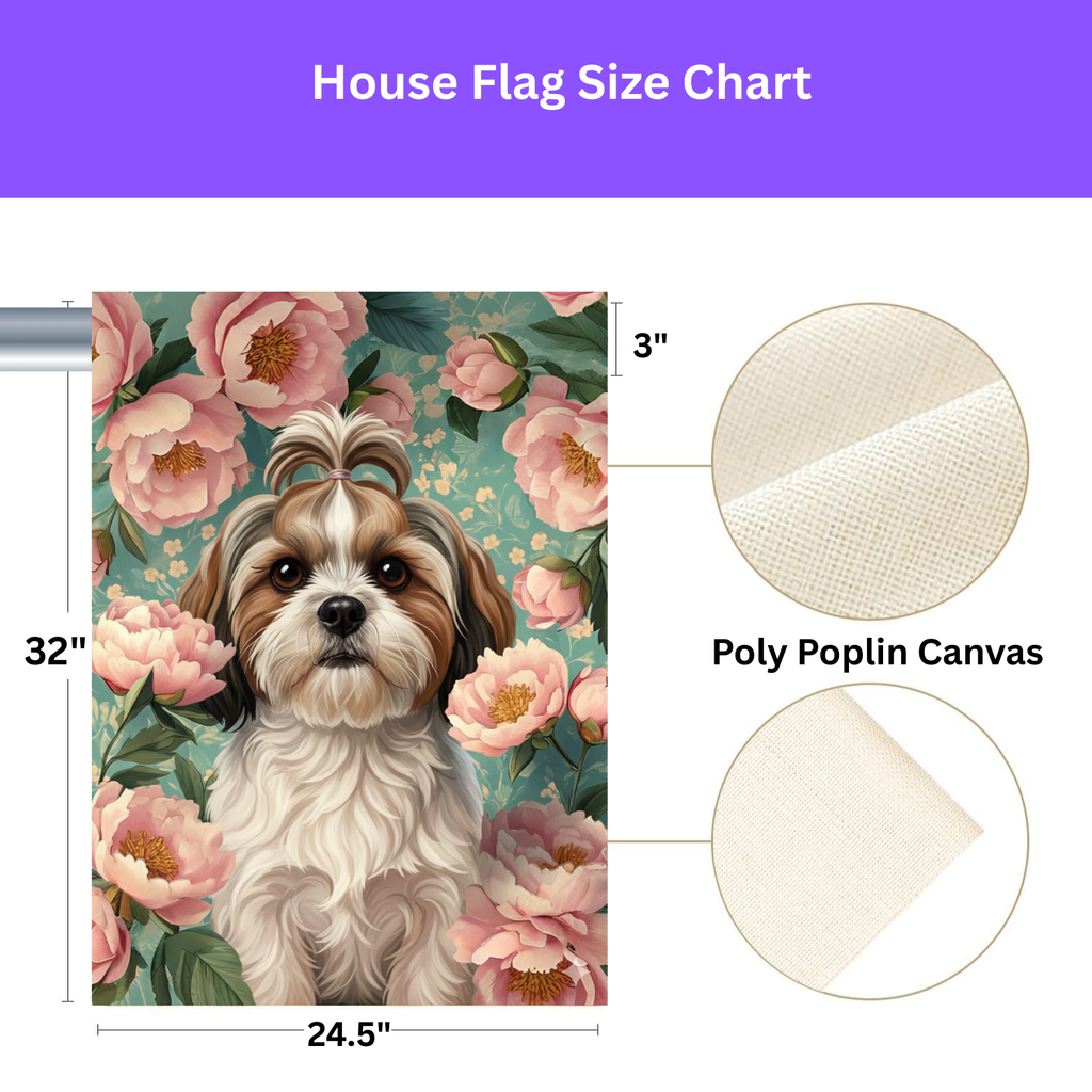 Pink Peony Shih Tzu Garden Flag - porch decor - Dragonfire Gardens