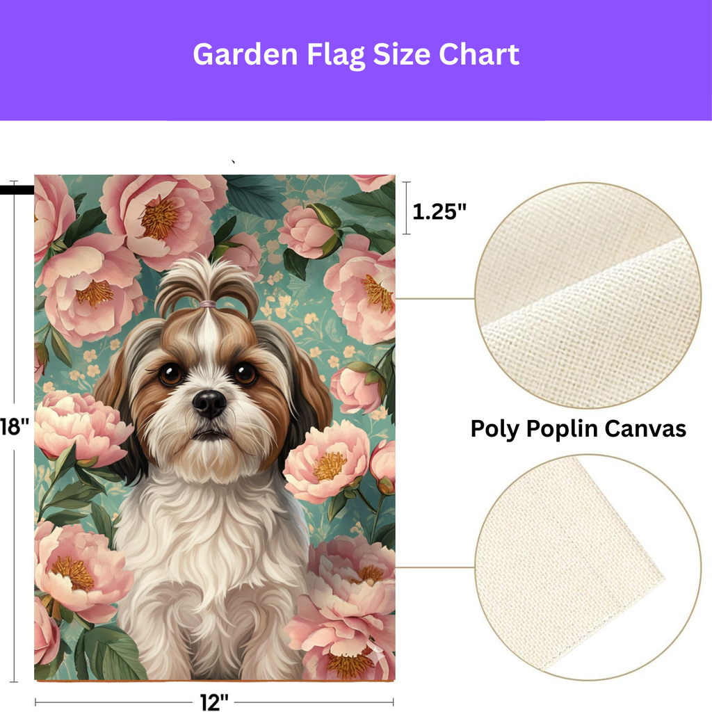 Pink Peony Shih Tzu Garden Flag - yard display - Dragonfire Gardens