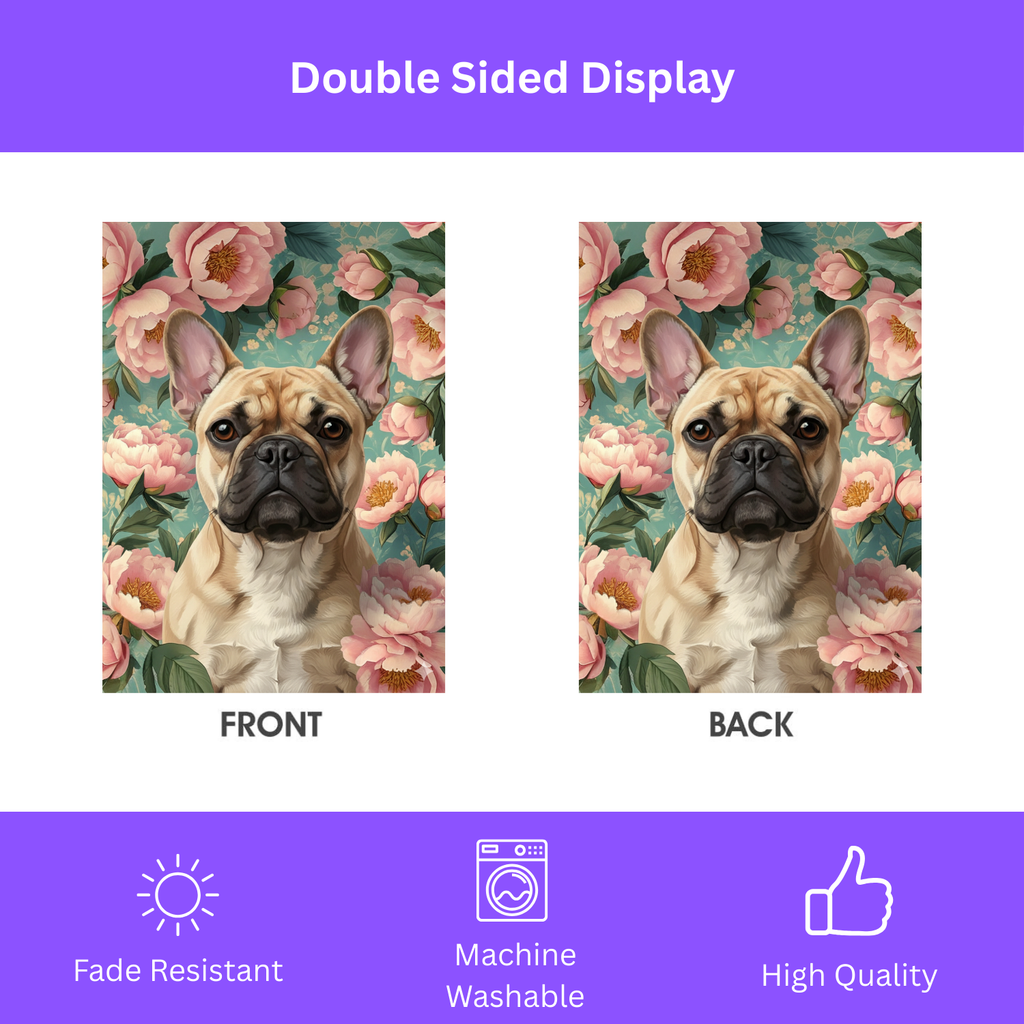 Pink Peony French Bulldog Garden Flag