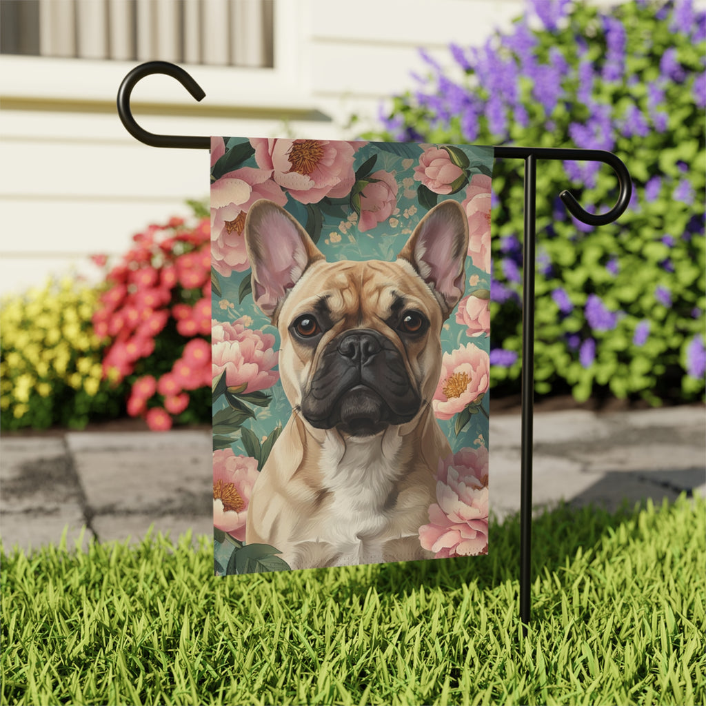 Pink Peony French Bulldog Garden Flag