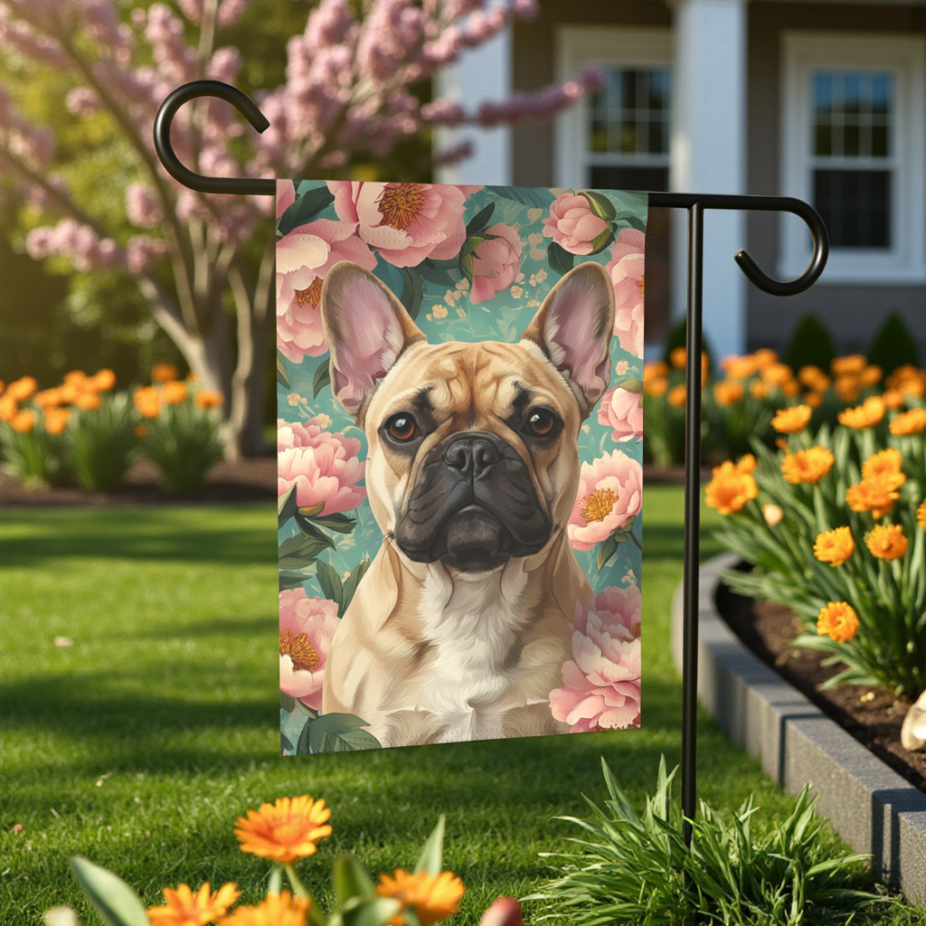 Pink Peony French Bulldog Garden Flag