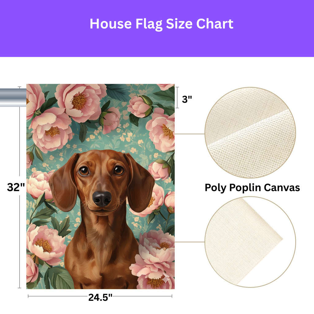 Pink Peony Dachshund Garden Flag - porch decor - Dragonfire Gardens