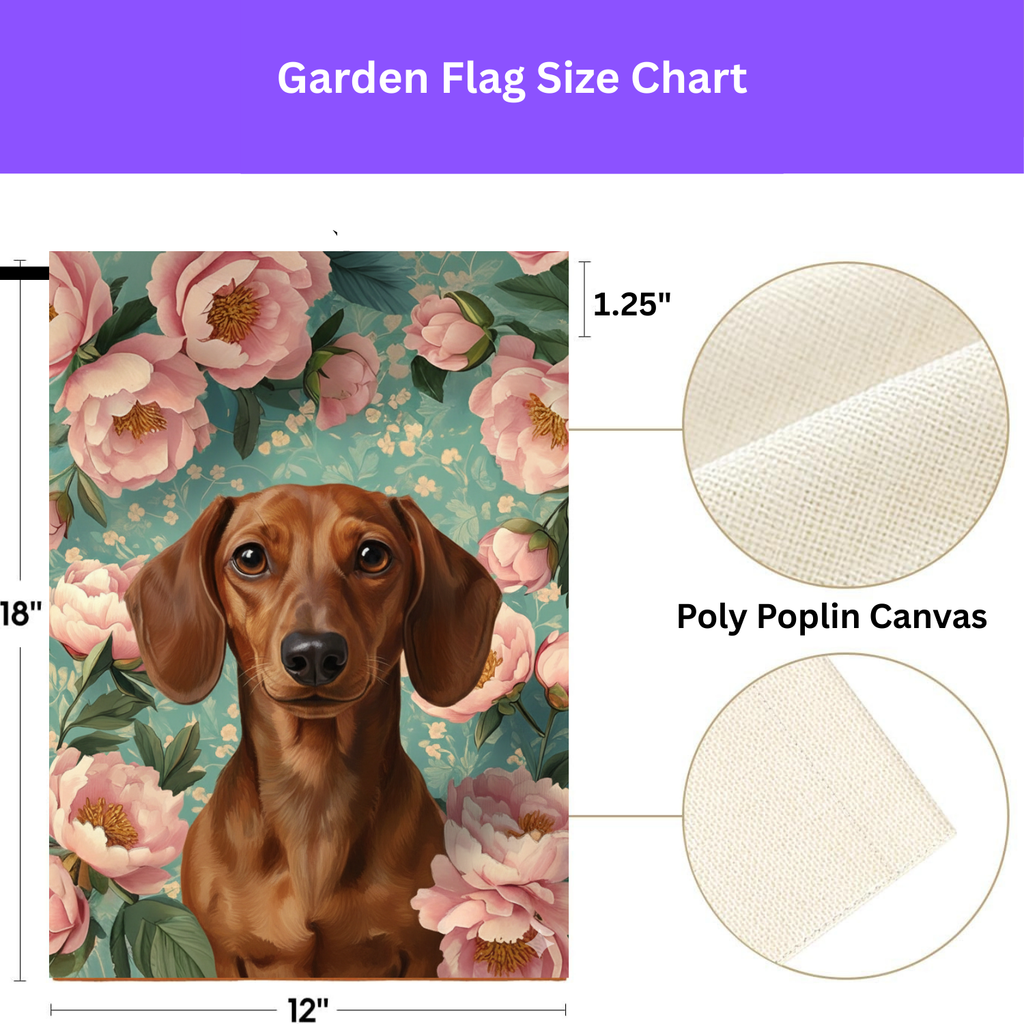 Pink Peony Dachshund Garden Flag - yard display - Dragonfire Gardens