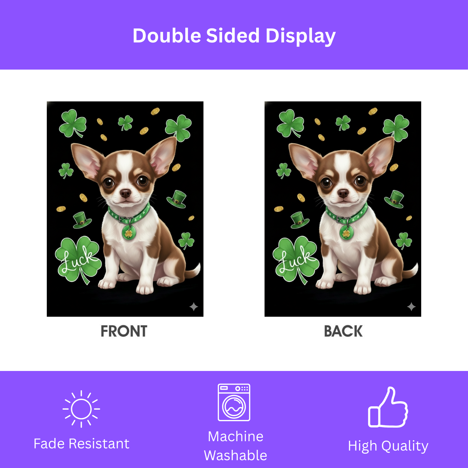 Luck St. Patrick’s Chihuahua Garden Flag - double-sided design - Dragonfire Gardens
