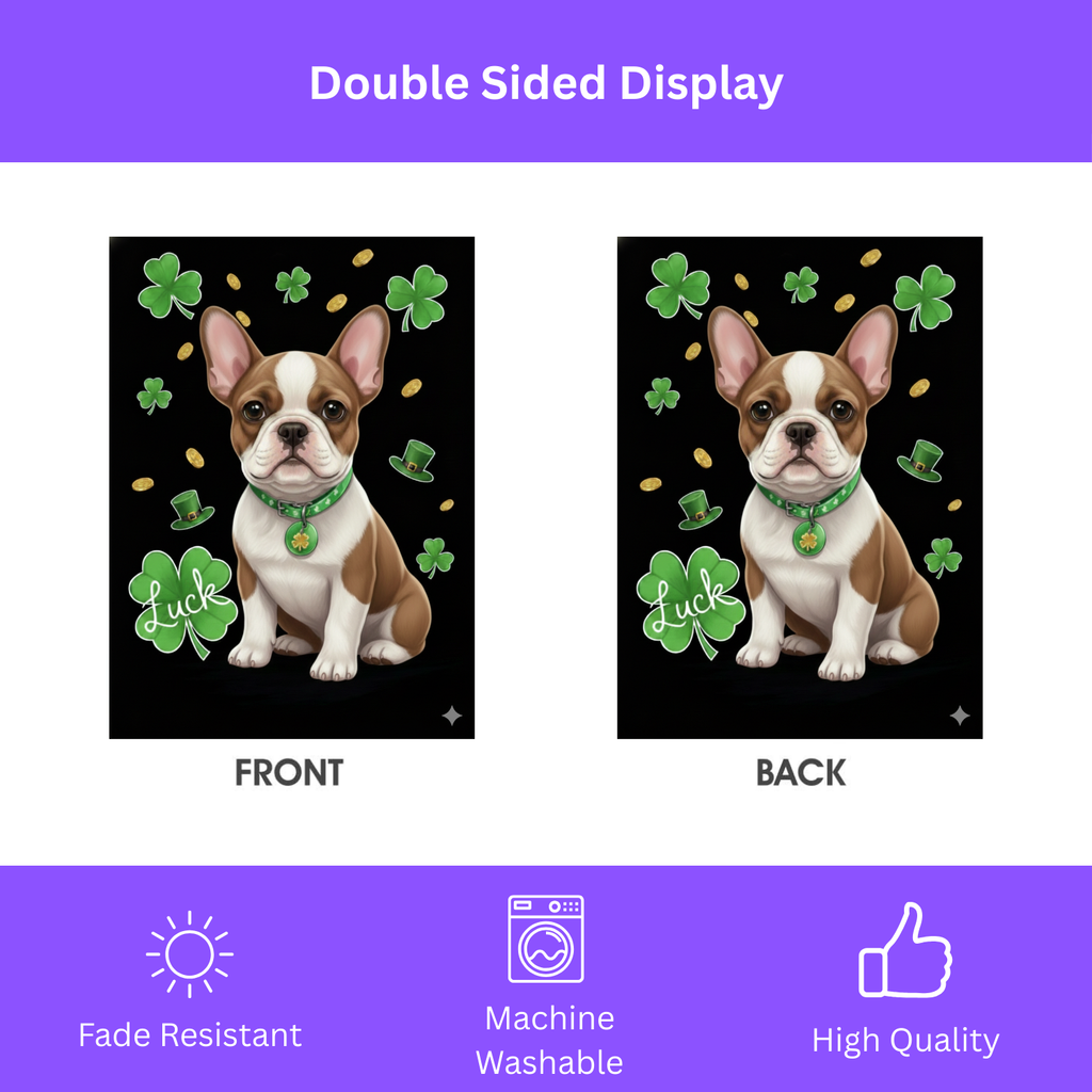 Luck French Bulldog St. Patrick’s Day Garden Flag - double-sided design - Dragonfire Gardens
