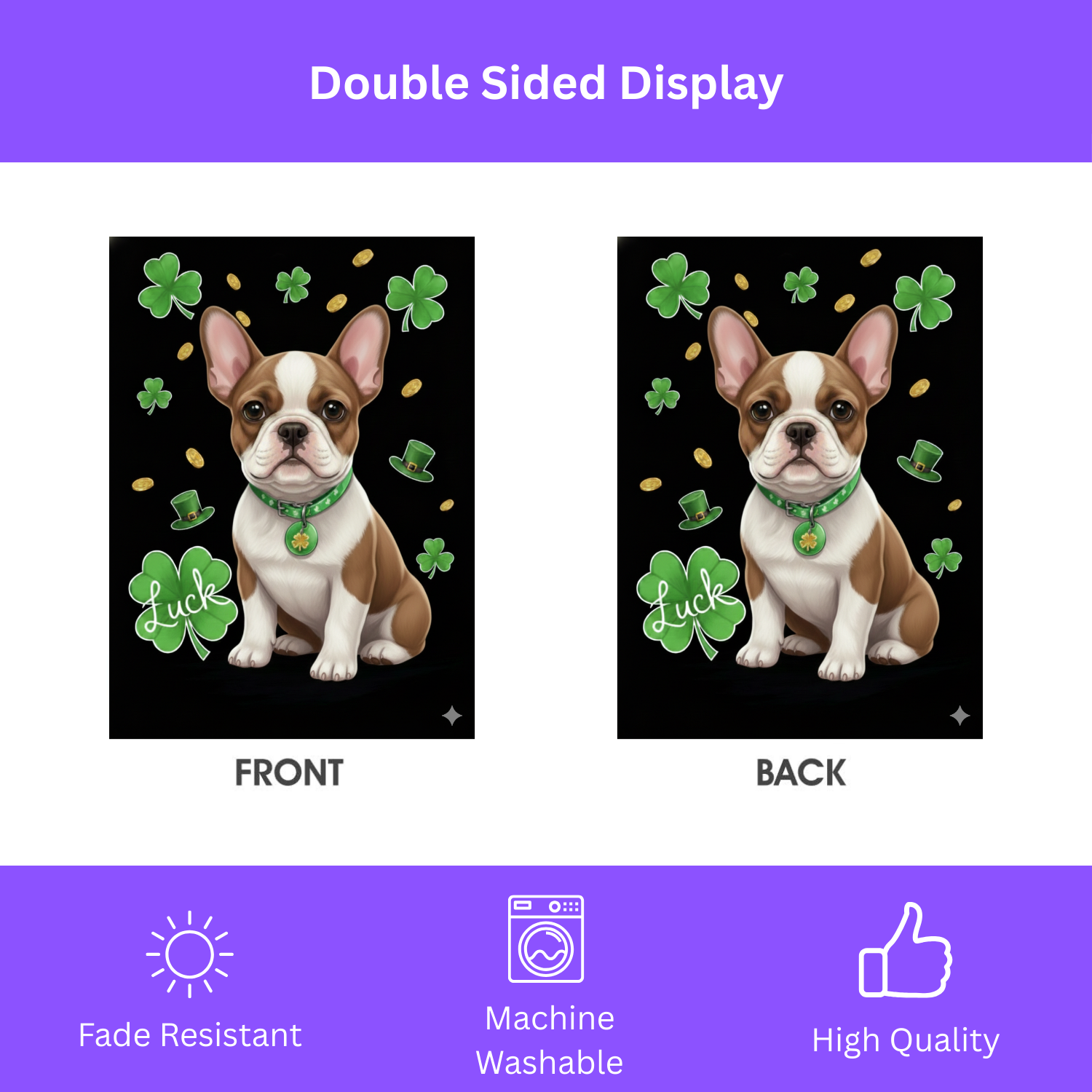 Luck French Bulldog St. Patrick’s Day Garden Flag - double-sided design - Dragonfire Gardens