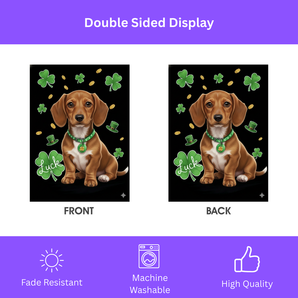 Luck Dachshund St. Patrick's Day Garden Flag - double-sided design - Dragonfire Gardens