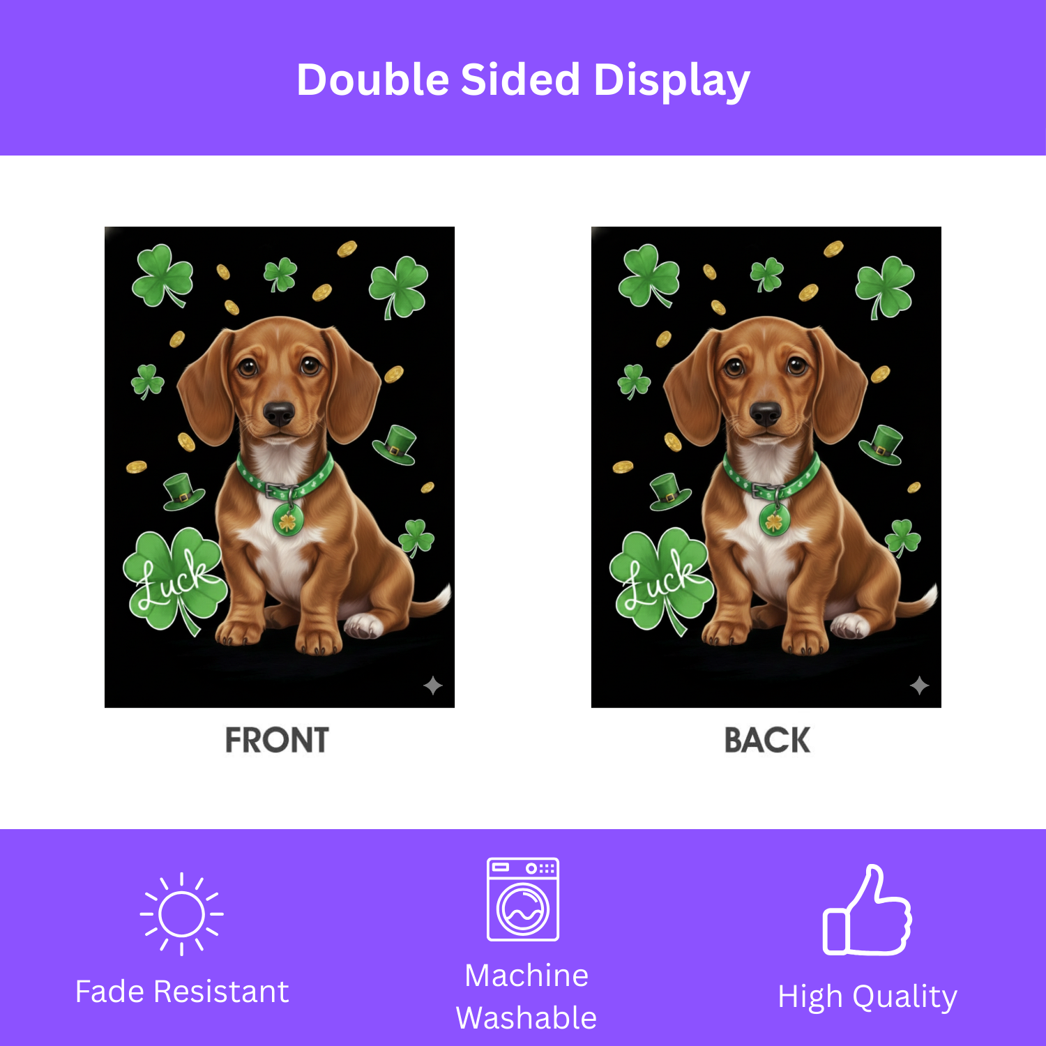 Luck Dachshund St. Patrick's Day Garden Flag - double-sided design - Dragonfire Gardens