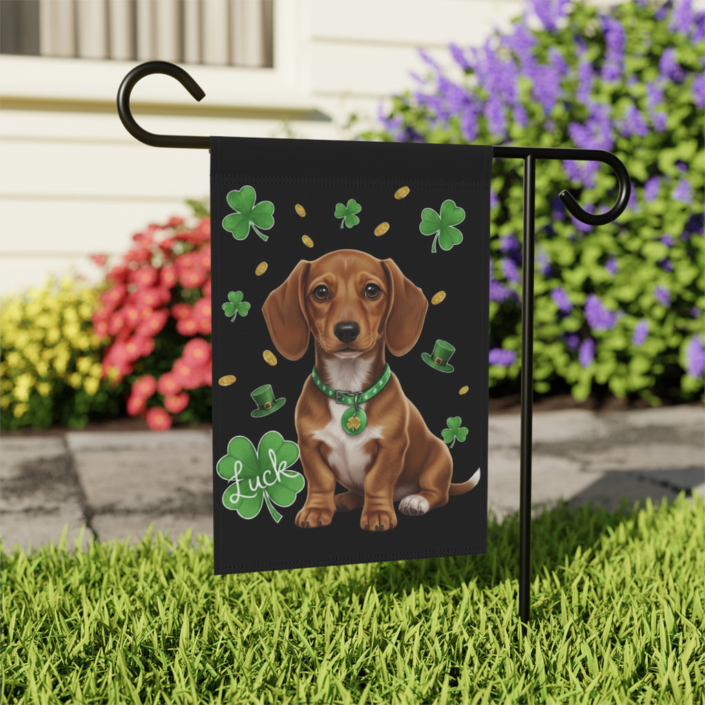 Luck Dachshund St. Patrick's Day Garden Flag - outdoor display - Dragonfire Gardens
