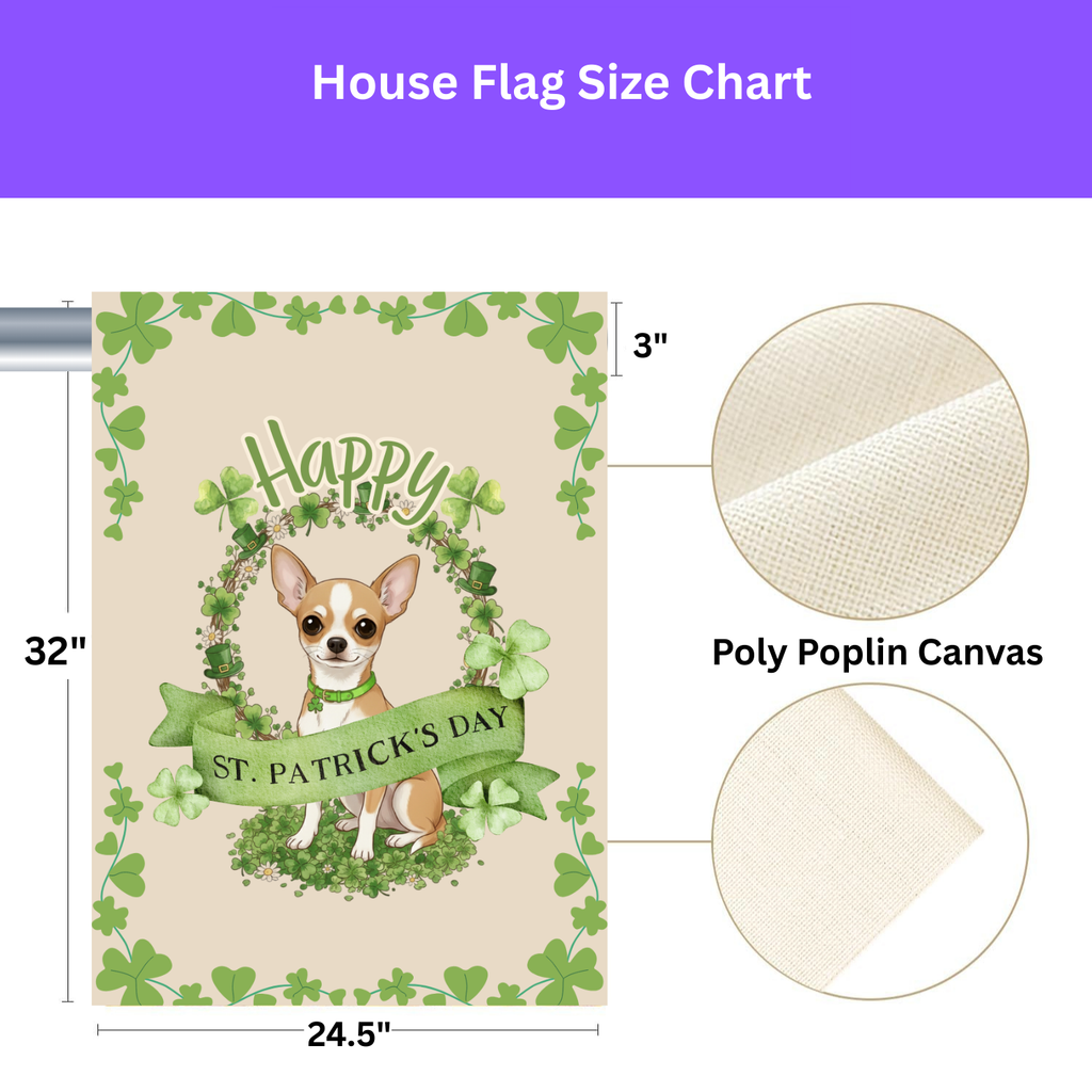 Happy St. Patrick’s Day Short Haired Chihuahua Garden Flag - yard display - Dragonfire Gardens
