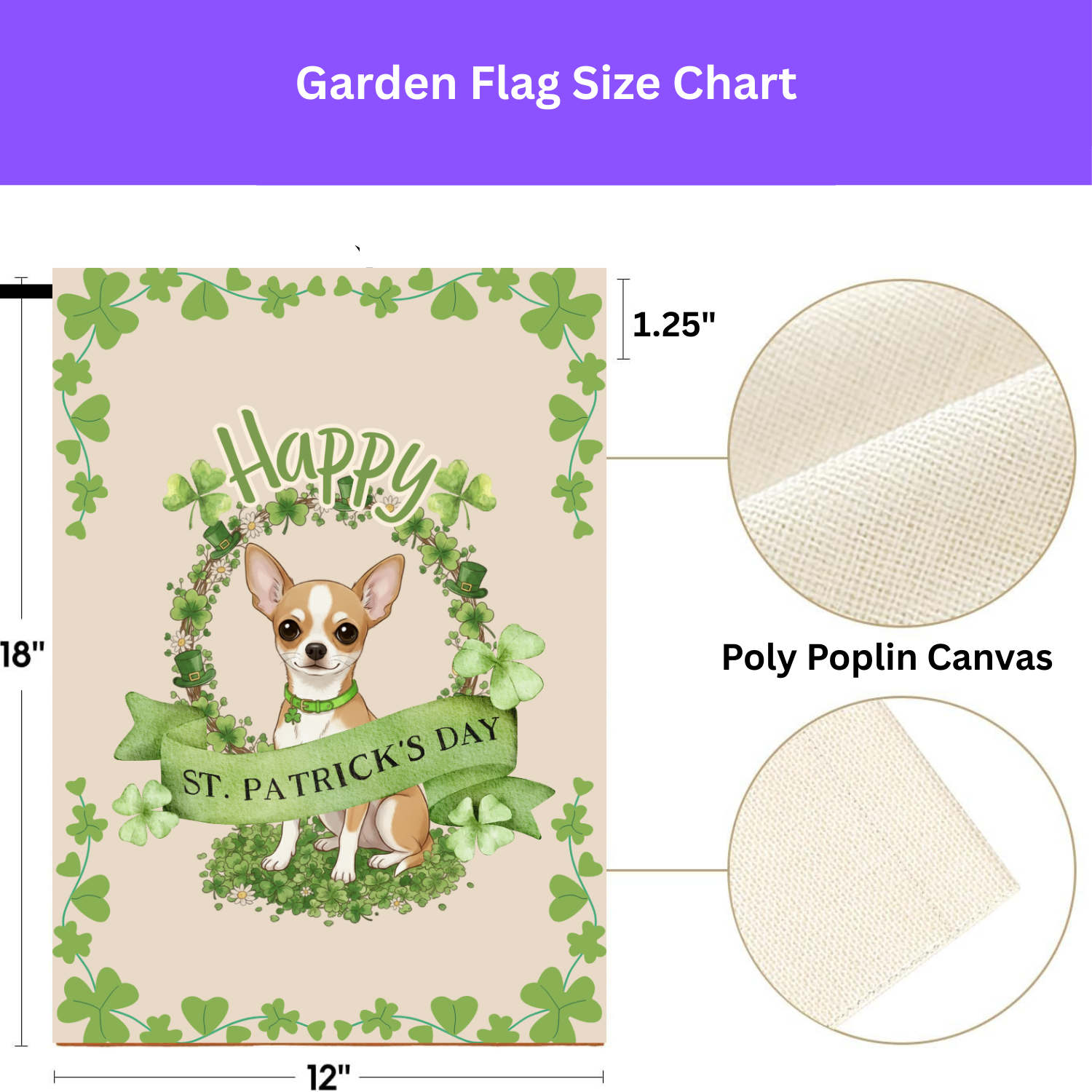 Happy St. Patrick’s Day Short Haired Chihuahua Garden Flag - porch decor - Dragonfire Gardens