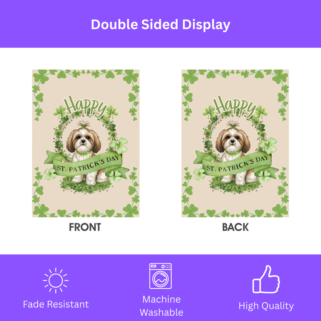 Happy St. Patrick's Day Shih Tzu Garden Flag - double-sided design - Dragonfire Gardens