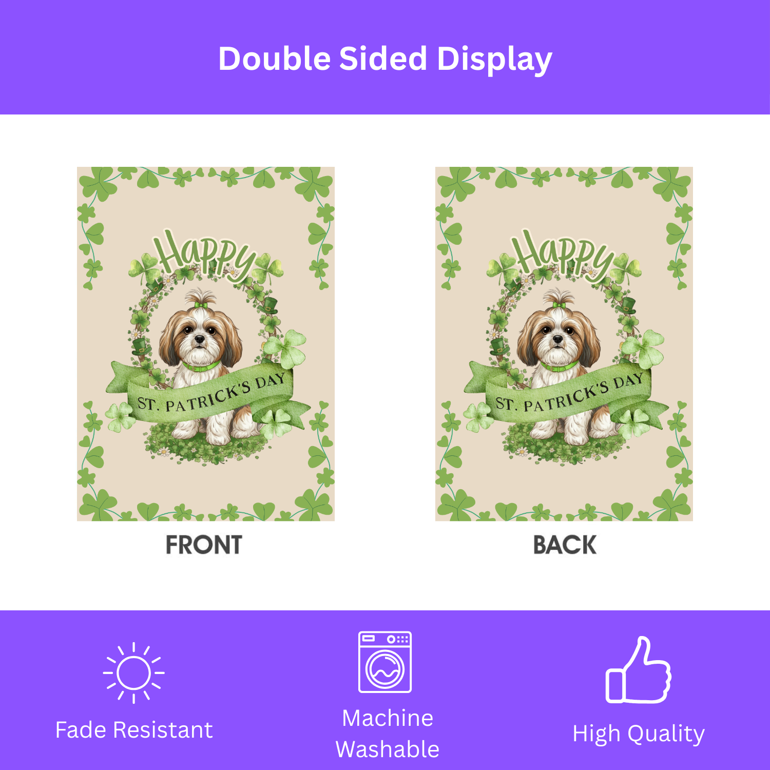 Happy St. Patrick's Day Shih Tzu Garden Flag - double-sided design - Dragonfire Gardens