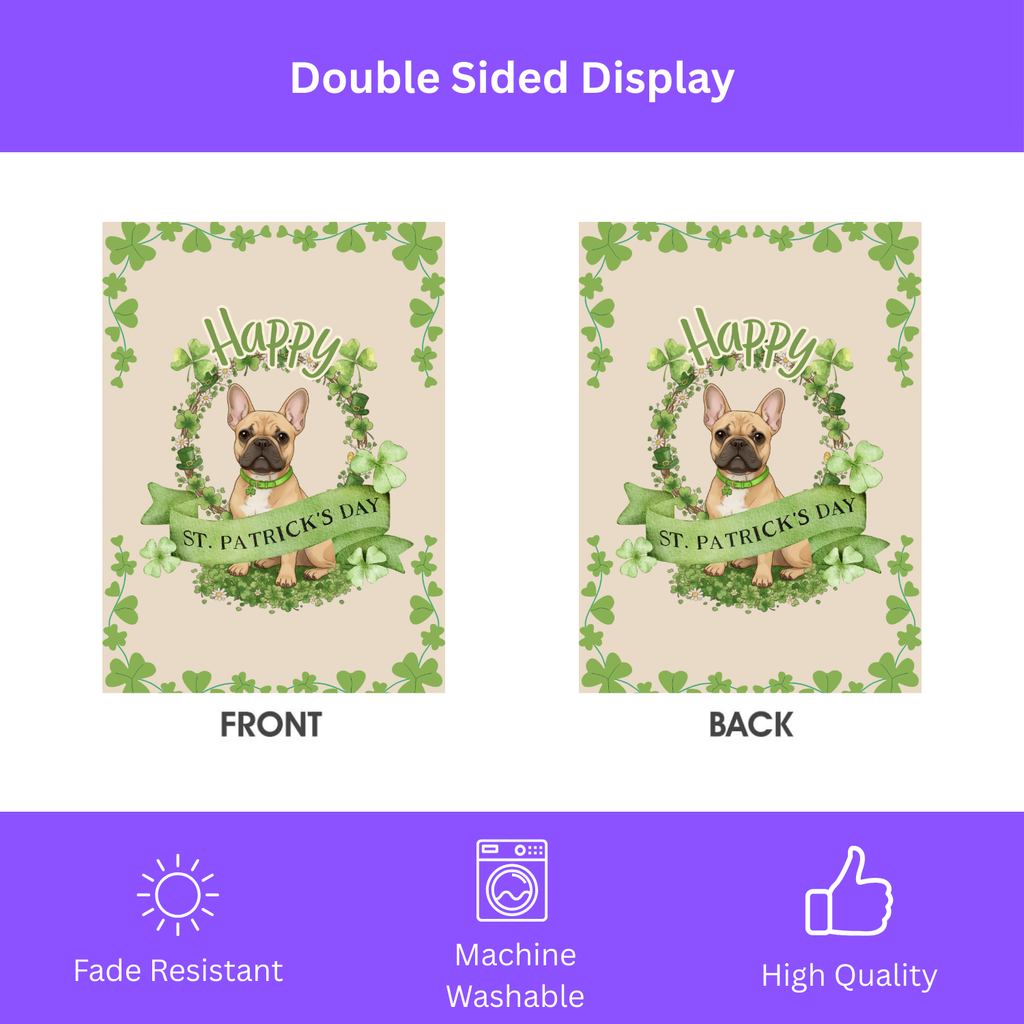 Happy St. Patrick's Day French Bulldog Garden Flag - double-sided design - Dragonfire Gardens