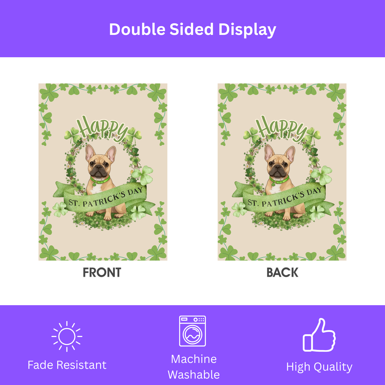 Happy St. Patrick's Day French Bulldog Garden Flag - double-sided design - Dragonfire Gardens