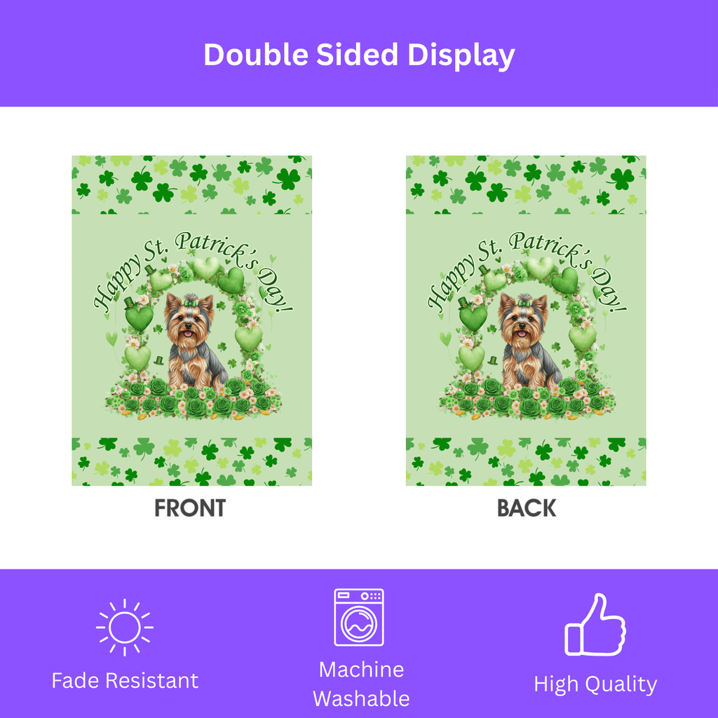 Happy St. Patrick's Day Yorkshire Terrier Garden Flag - double-sided design - Dragonfire Gardens