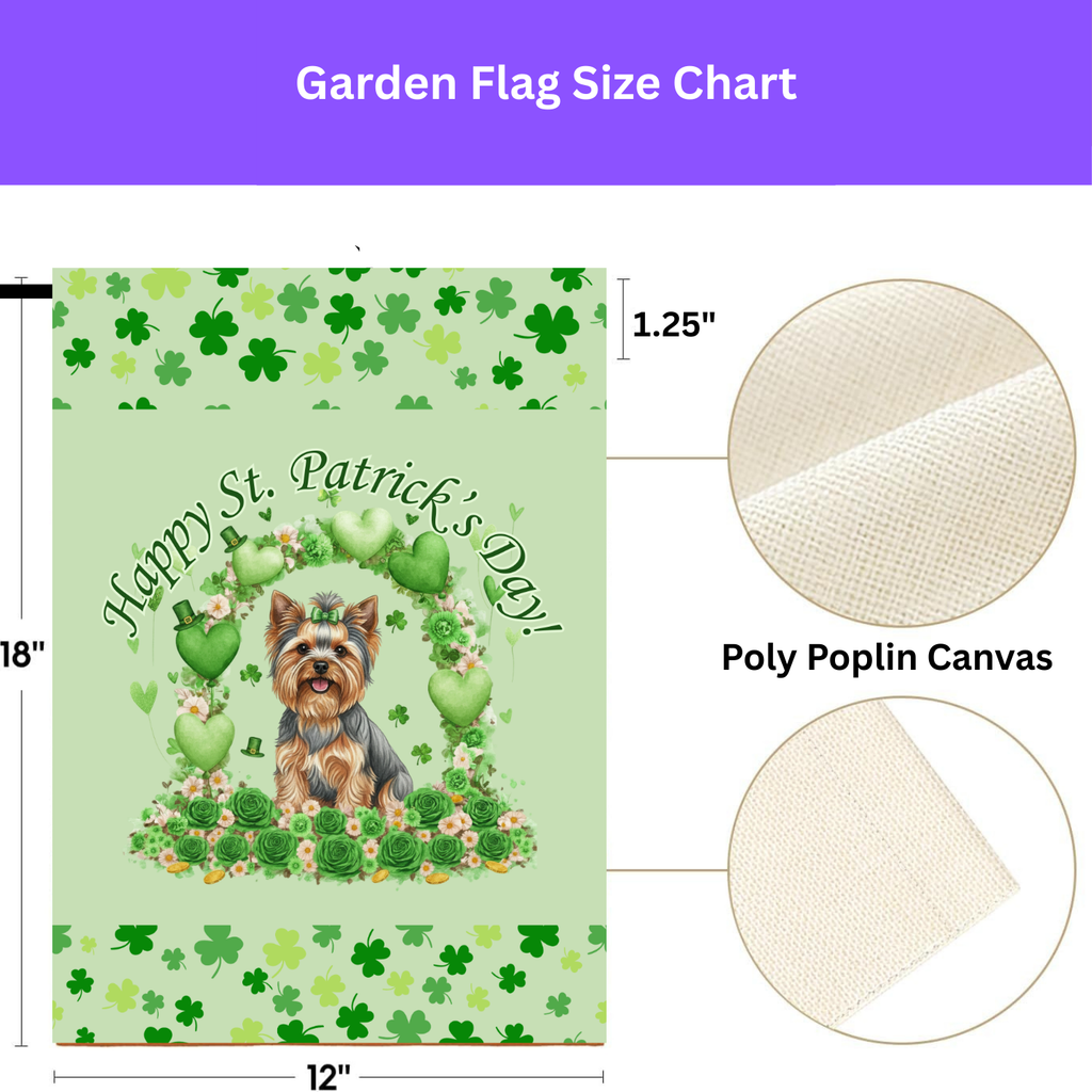 Happy St. Patrick's Day Yorkshire Terrier Garden Flag - porch decor - Dragonfire Gardens