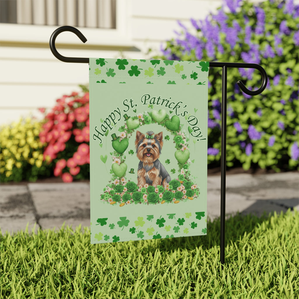 Happy St. Patrick's Day Yorkshire Terrier Garden Flag - outdoor display - Dragonfire Gardens