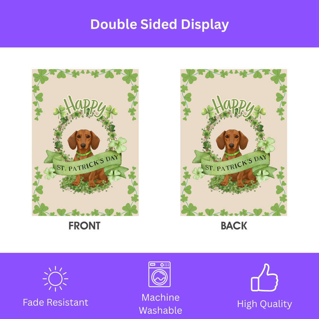 Happy St. Patrick's Day Dachshund Garden Flag - double-sided design - Dragonfire Gardens