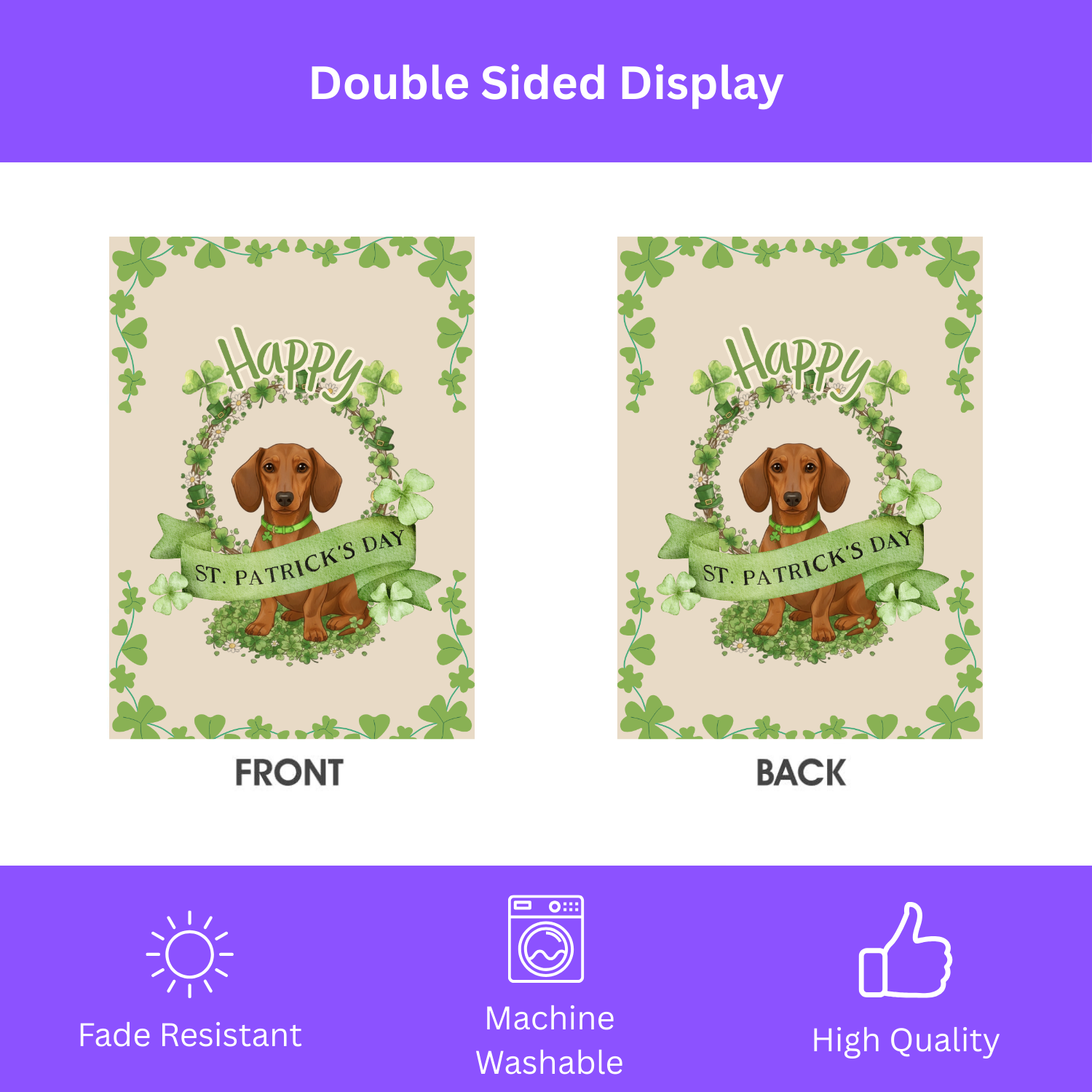 Happy St. Patrick's Day Dachshund Garden Flag - double-sided design - Dragonfire Gardens
