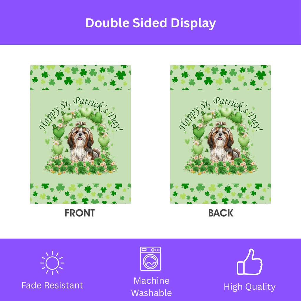 Happy St. Patrick's Day Shih Tzu Garden Flag - double-sided design - Dragonfire Gardens