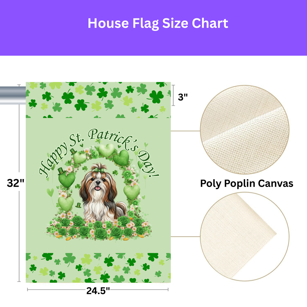 Happy St. Patrick's Day Shih Tzu Garden Flag - porch decor - Dragonfire Gardens