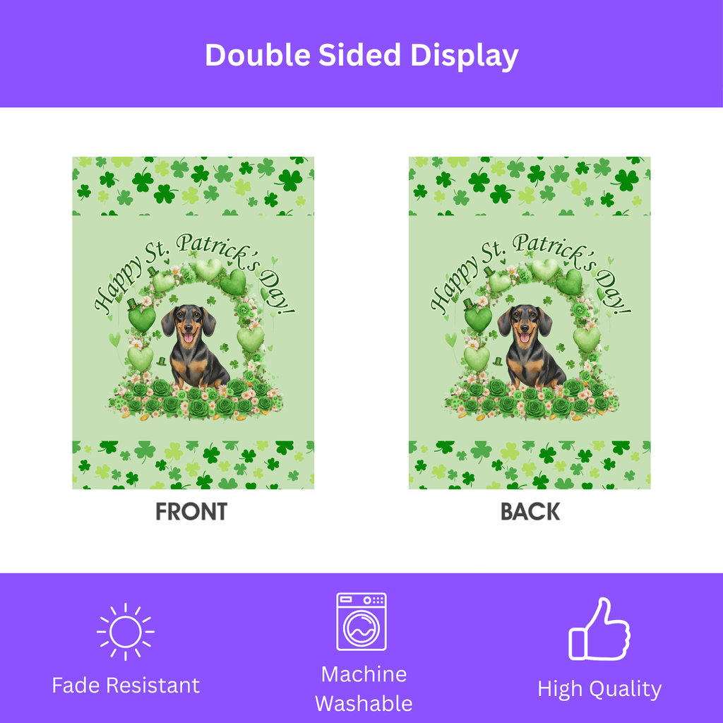 Happy St. Patrick's Day Arch Dachshund Garden Flag - double-sided design - Dragonfire Gardens