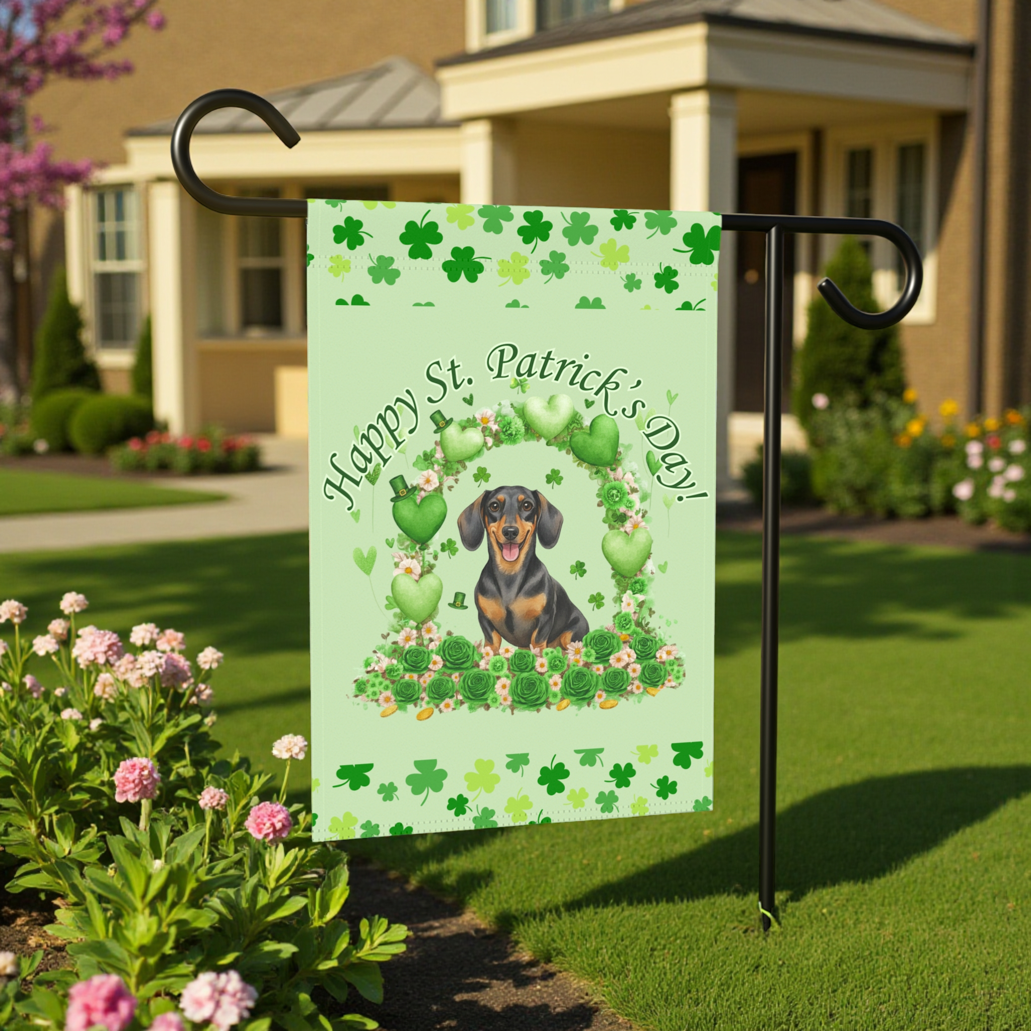 Happy St. Patrick's Day Arch Dachshund Garden Flag