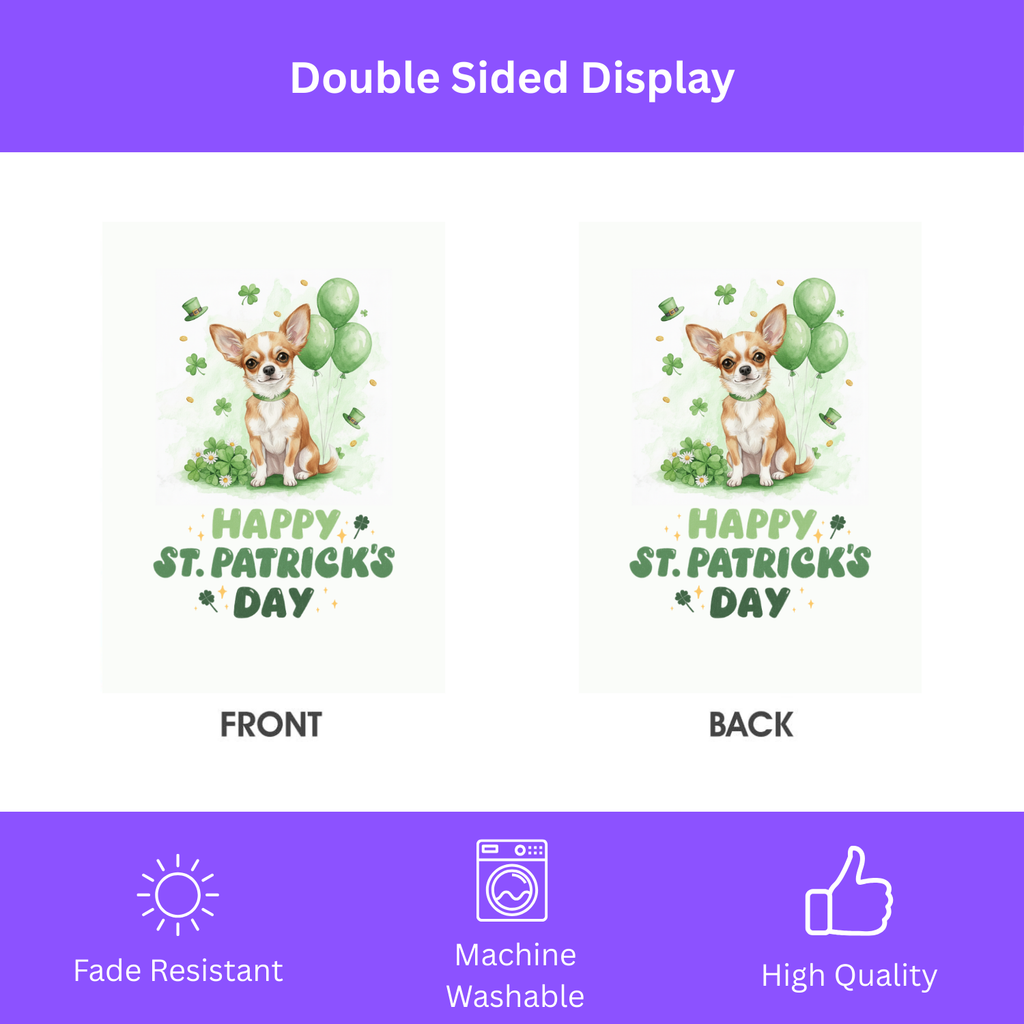 Short Haired Chihuahua St. Patrick’s Day Garden Flag - double-sided design - Dragonfire Gardens