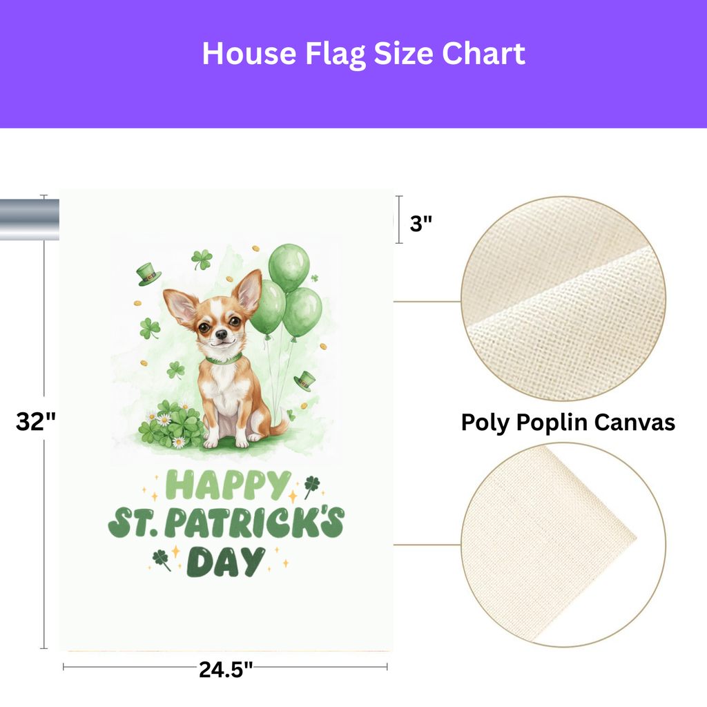 Short Haired Chihuahua St. Patrick’s Day Garden Flag - yard display - Dragonfire Gardens