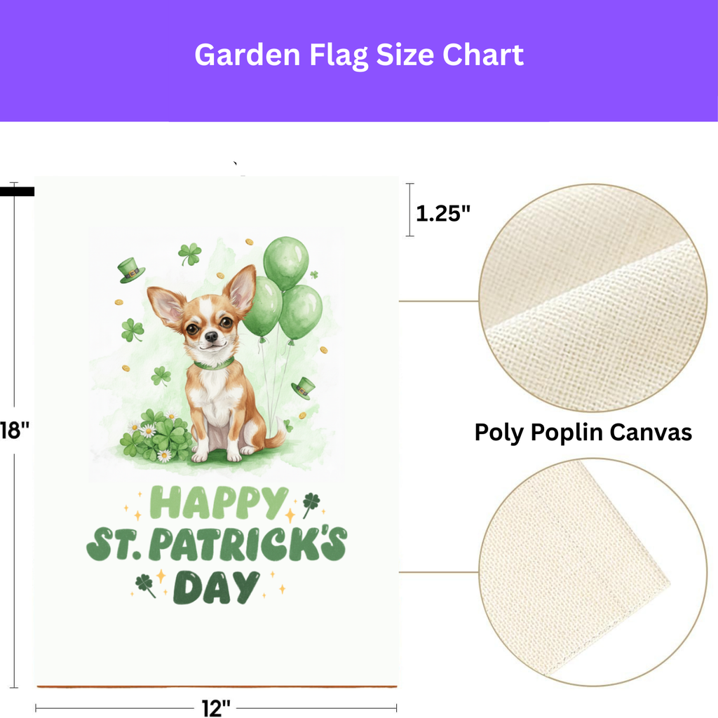 Short Haired Chihuahua St. Patrick’s Day Garden Flag - porch decor - Dragonfire Gardens